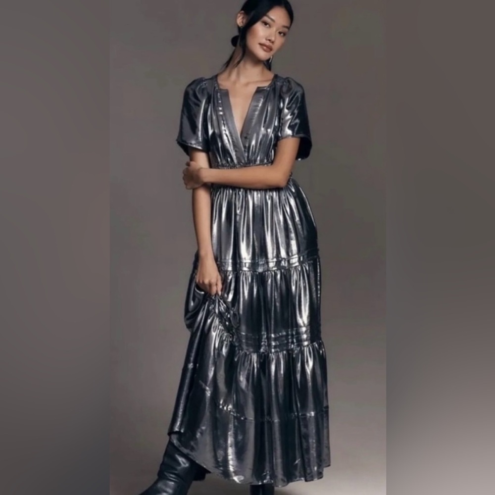 Anthropologie Shimmering Metallic Maxi Dress